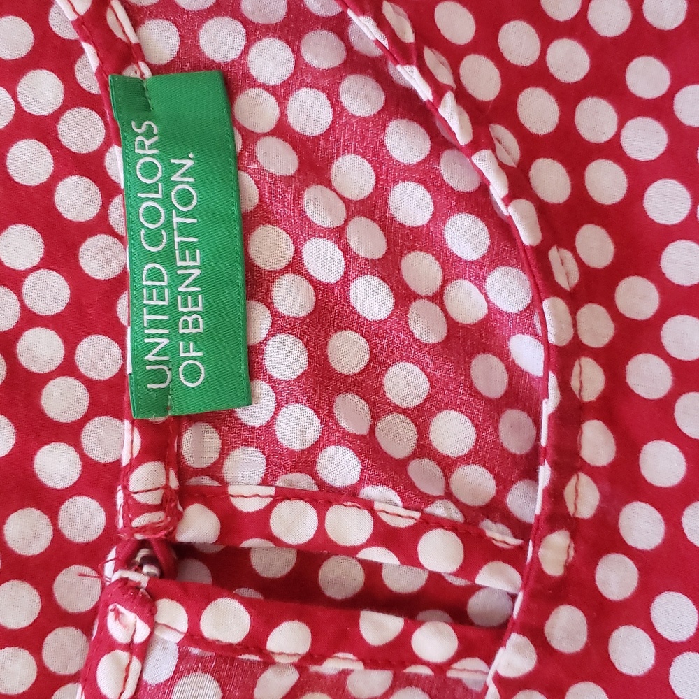 Vintage United Colors of Benetton Red White Polka Dot Blouse Relaxed M L - Picture 10 of 10